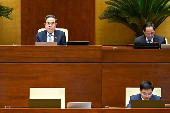 Chủ tịch Quốc hội Trần Thanh Mẫn chủ trì phiên họp. (Ảnh DUY LINH)