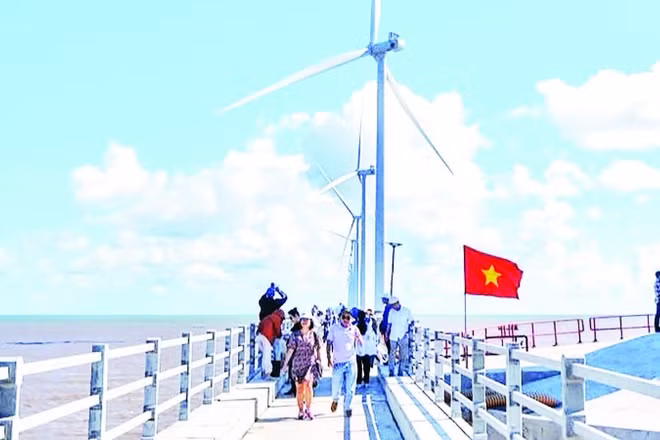 Du khách đến Bạc Liêu, nay là tỉnh Cà Mau, rất thích thú khi được trực tiếp đến thăm các turbine điện gió ngoài khơi.