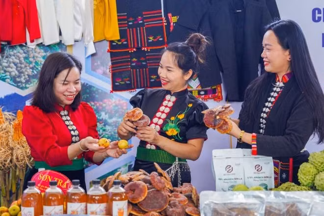 Hội chợ lần này nằm trong chuỗi hoạt động kỷ niệm 130 năm thành lập tỉnh Sơn La (1895-2025), đồng thời hướng tới kết nối giao thương Việt-Lào. (Ảnh: PV)