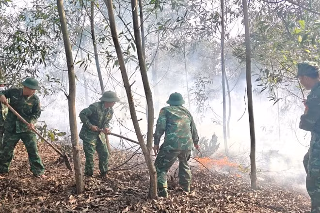 Đồn Biên phòng Hải An thuộc Bộ đội Biên phòng tỉnh Quảng Trị chữa cháy rừng tràm tại xã Mỹ Thủy chiều 1/4.