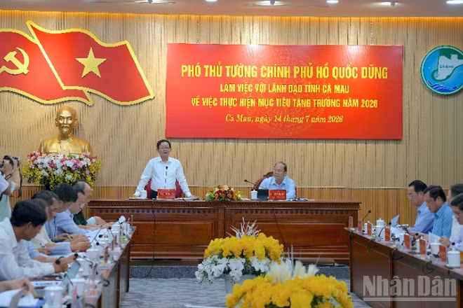 Quang cảnh buổi làm việc vào chiều 14/7 của Đoàn công tác của Chính phủ tại Cà Mau.