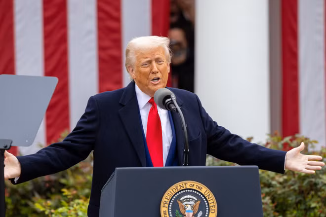 Tổng thống Mỹ Donald Trump phát biểu tại Nhà Trắng, Washington, D.C. (Ảnh: THX/TTXVN)