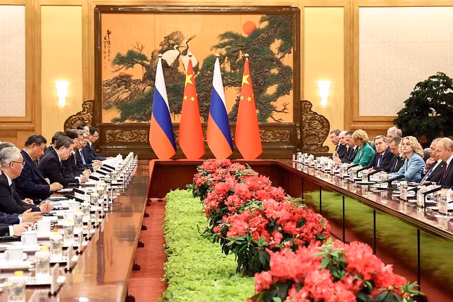 Chủ tịch Trung Quốc Tập Cận Bình và Tổng thống Nga Vladimir Putin hội đàm ngày 20/5/2026. (Ảnh: Kremlin)