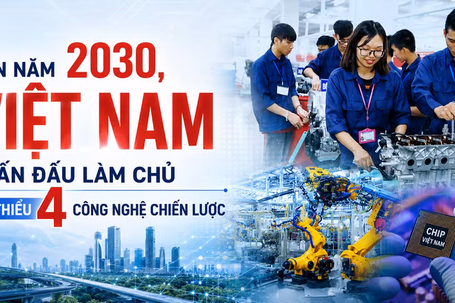 Đến năm 2030, Việt Nam phấn đấu có tối thiểu 20 doanh nghiệp làm chủ công nghệ chiến lược, góp phần nâng cao tỷ lệ nội địa hóa và chủ động tham gia sâu vào chuỗi giá trị toàn cầu. (Thiết kế: Mai Huyên)