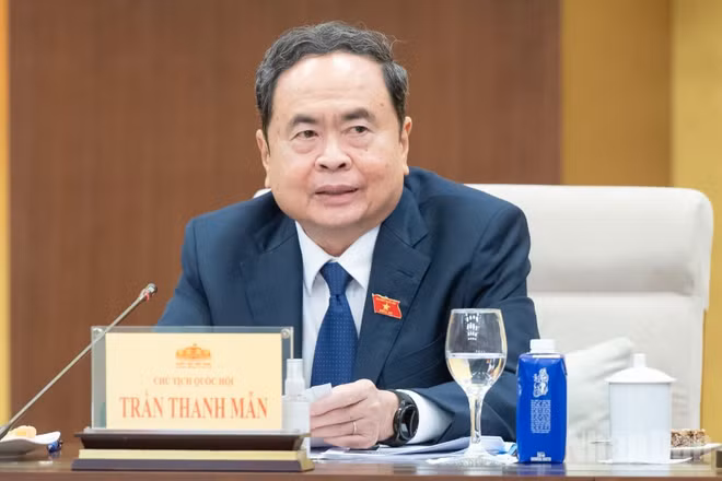 Chủ tịch Quốc hội Trần Thanh Mẫn phát biểu ý kiến tại phiên họp. (Ảnh: DUY LINH) 