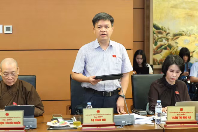 Đại biểu Tạ Đình Thi (Đoàn ĐBQH TP Hà Nội) phát biểu thảo luận tại tổ sáng 20/4. (Ảnh: DUY LINH)