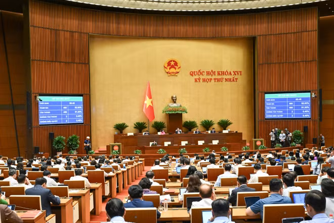 Quốc hội biểu quyết thông qua Luật sửa đổi, bổ sung một số điều của Luật Công chứng. (Ảnh: DUY LINH)