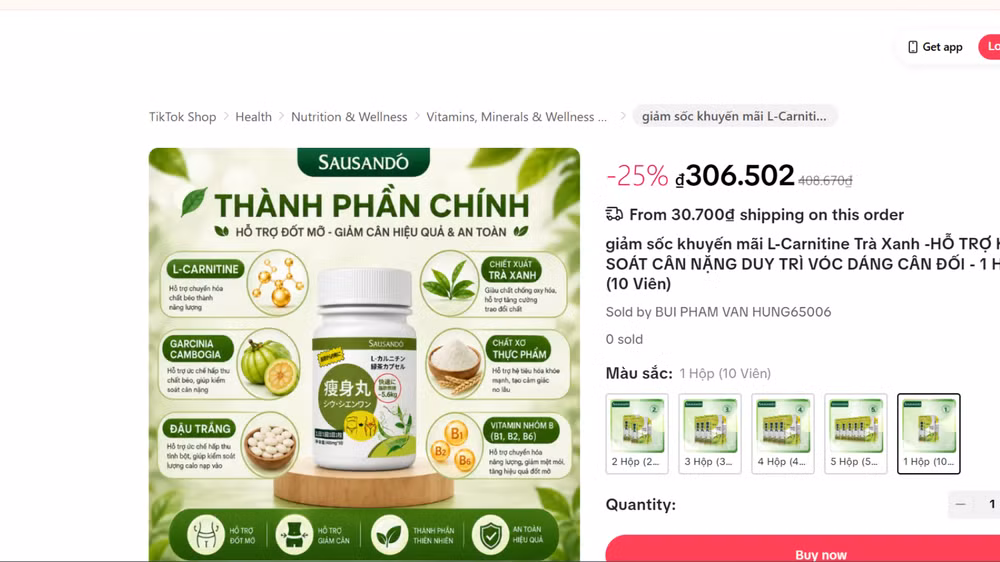 Sản phẩm được quảng cáo trên TikTok. (Ảnh chụp màn hình)
