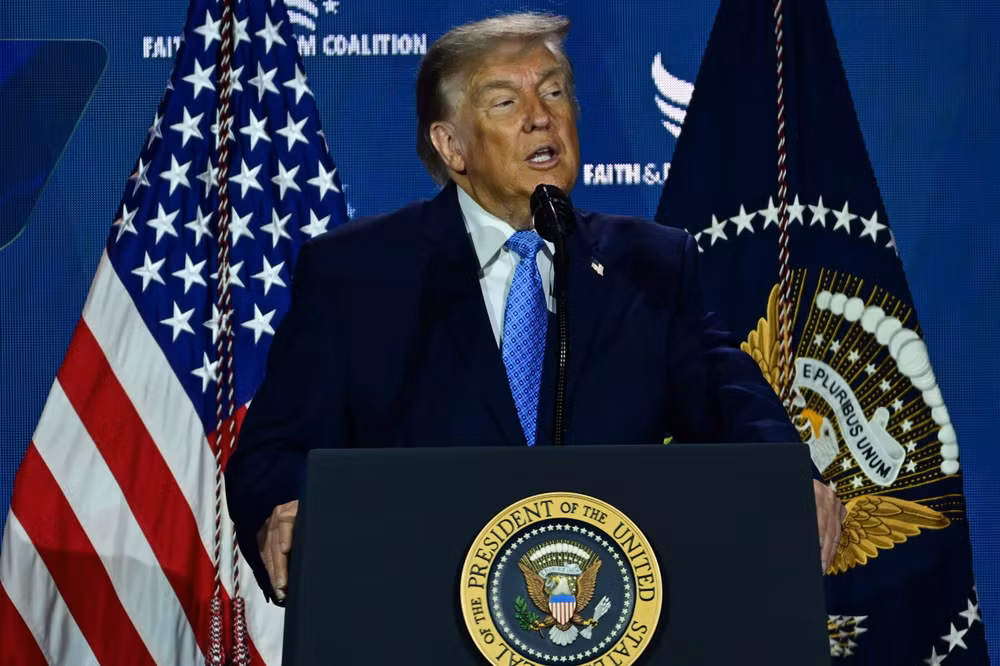 Tổng thống Mỹ Donald Trump phát biểu tại Washington, DC. (Ảnh: AA/TTXVN phát)
