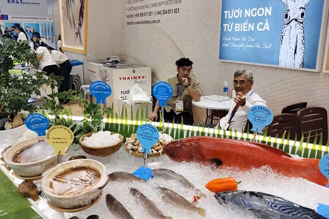Một gian hàng trưng bày hải sản tại VIETFISH 2026. (Ảnh: Cộng tác viên)