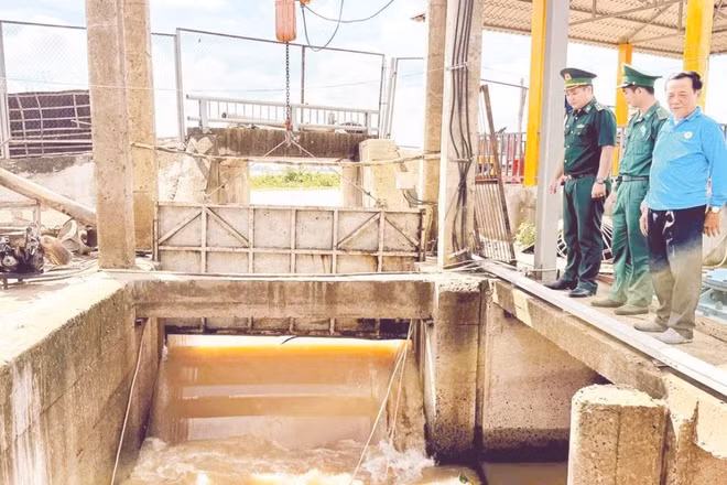 Mở nắp cống Bảy Ngói, xã Thường Phước, tỉnh Đồng Tháp để cho nước lũ vào ruộng.