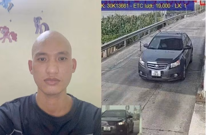 Ngô Duy Thăng và chiếc ô-tô biển số 30K-136.61 dùng để bỏ trốn. (Ảnh CTV)