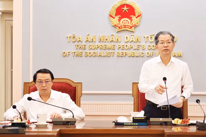Đồng chí Nguyễn Văn Quảng, Chánh án Tòa án nhân dân tối cao phát biểu chỉ đạo. (Ảnh: toaan.gov.vn)