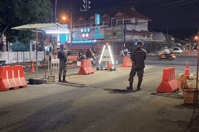 Lực lượng an ninh được tăng cường tại tỉnh Narathiwat. (Ảnh: THAI PBS)