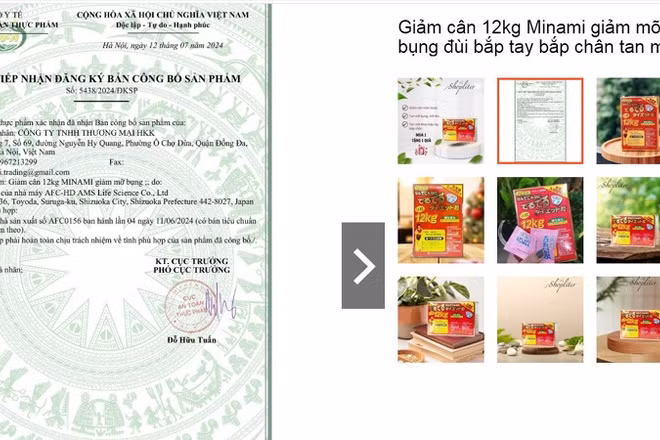Cục An toàn thực phẩm chưa cấp Giấy tiếp nhận đăng ký bản công bố cho sản phẩm Giảm cân 12kg MINAMI giảm mỡ bụng