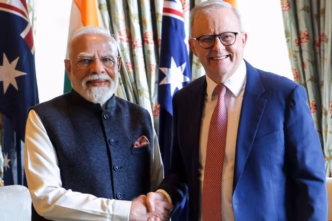 Thủ tướng Australia Anthony Albanese và Thủ tướng Ấn Độ Narendra Modi tại cuộc gặp ở Melbourne ngày 9/7/2026. (Ảnh: ANI/TTXVN)