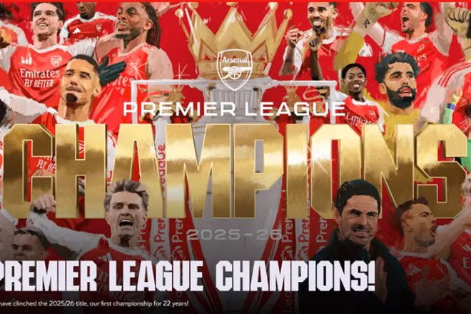 Arsenal trở thành tân vương Premier League 2025-2026. (Nguồn: Arsenal)