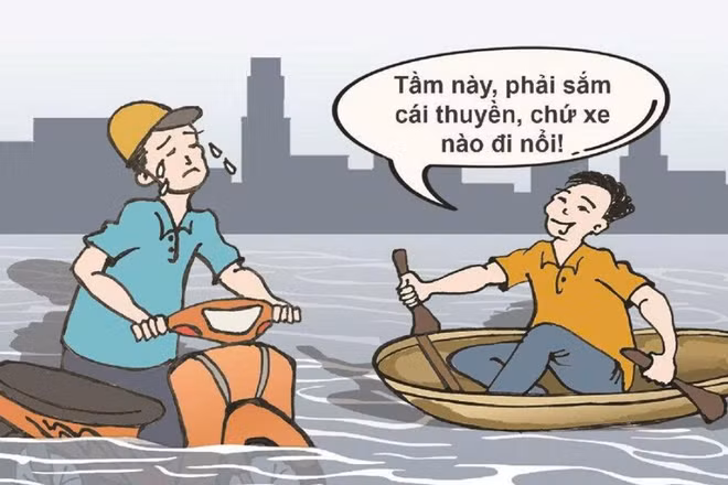 Góc biếm họa: Loay hoay trong “bão” ngập