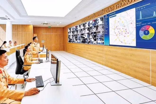 Trung tâm điều khiển giao thông, Phòng Cảnh sát giao thông Công an thành phố Hà Nội. (Ảnh: TIẾN NGUYỄN)