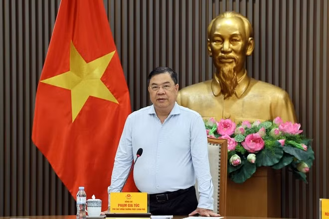 Ủy viên Bộ Chính trị, Phó Thủ tướng Thường trực Phạm Gia Túc chủ trì cuộc họp Ủy ban Hợp tác Việt Nam-Lào. (Ảnh: VGP/Phương Nguyên)