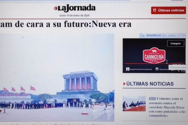 Bài báo được đăng trên trang báo mạng của tờ báo cánh tả lớn nhất Mexico La Jornada hôm 19/1. (Ảnh: Phương Lan/TTXVN)