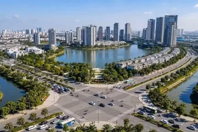 Phối cảnh khu đô thị đa mục tiêu Thư Lâm nằm trên địa bàn xã Thư Lâm, xã Đông Anh, Hà Nội sau khi hoàn thành.