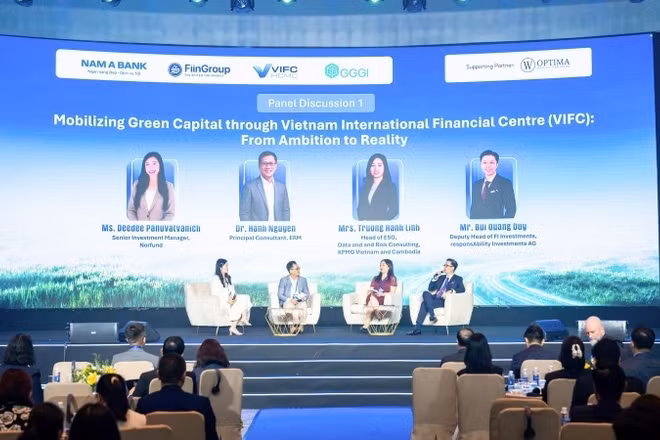 Quang cảnh Hội nghị Tài chính xanh Việt Nam 2026 với chủ đề “Nơi dòng vốn xanh kết nối cơ hội đầu tư”. (Ảnh: Ban tổ chức)