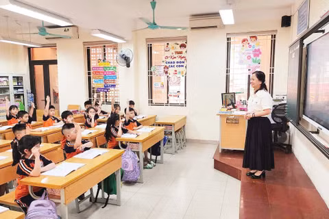 Giờ học của học sinh Trường tiểu học Thăng Long (Hà Nội).