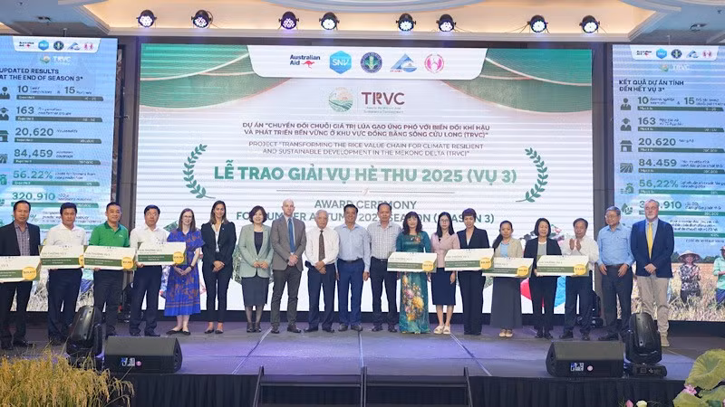 Nhà tài trợ trao thưởng cho doanh nghiệp, nông dân trồng lúa chất lượng cao.