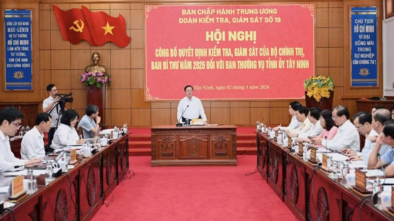 Đoàn kiểm tra, giám sát số 19 của Bộ Chính trị, Ban Bí thư tổ chức hội nghị công bố quyết định giám sát năm 2026 Ban Thường vụ Tỉnh ủy Tây Ninh.