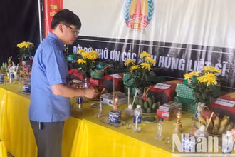 Lãnh đạo huyện Cam Lộ dâng hương các liệt sĩ vừa được quy tập tại Bản Chùa.
