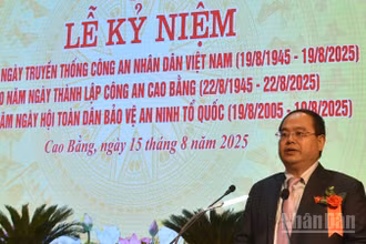 Bí thư Tỉnh ủy Cao Bằng Quản Minh Cường phát biểu ý kiến tại buổi lễ.