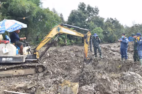 Lực lượng Đội K91 tiếp tục tìm kiếm, quy tập hài cốt liệt sĩ trong vườn sầu riêng sáng 22/9. (Ảnh: NGUYỄN SỰ)