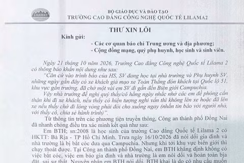 Thư xin lỗi của Trường Cao đẳng Công nghệ quốc tế Lilama 2.
