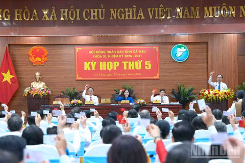 Các đại biểu Hội đồng nhân dân tỉnh Cà Mau biểu quyết thông qua các nghị quyết tại kỳ họp chuyên đề thứ 5 vào chiều 17/8. (Ảnh: HỮU TÙNG)