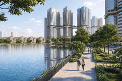 Phối cảnh Khu đô thị đa mục tiêu Bắc Thăng Long-Urban City khi hoàn thành, dự kiến bố trí tái định cư cho người dân thuộc các khu vực xã Thiên Lộc, Vĩnh Thanh, Đông Anh và các khu vực lân cận. (Ảnh: Chủ đầu tư dự án)