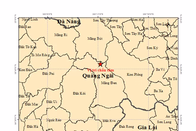  Bản đồ chấn tâm trận động đất 3.7 độ. (Ảnh: Viện Các khoa học trái đất)