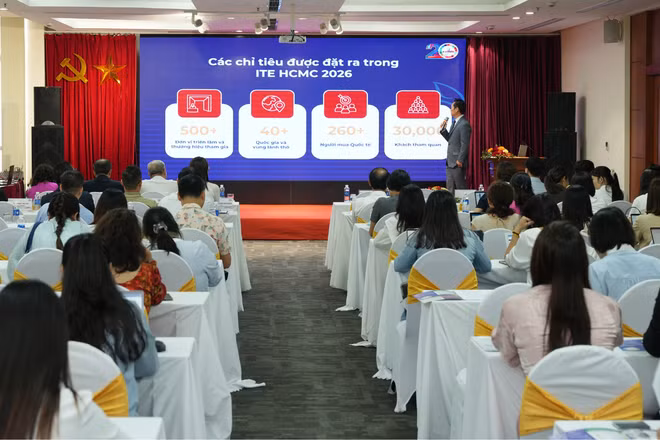 Các chỉ tiêu đặt ra trong ITE HCMC 2026 được thông tin tại buổi họp báo. 