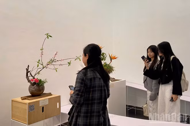 Người dân chiêm ngưỡng các tác phẩm trưng bày tại triển lãm "Gió Đông". (Ảnh: CHIÊU ANH)