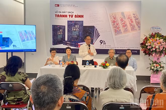Giám đốc Bảo tàng Mỹ thuật Việt Nam Nguyễn Anh Minh chia sẻ tại sự kiện. (Ảnh: CHIÊU ANH)