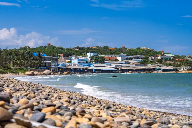 Bãi đá cuội 7 màu ở biển Cổ Thạch, Lâm Đồng được xem kiệt tác địa chất hiếm có, thu hút khách du lịch khám phá. (Ảnh: TÙNG LÂM)