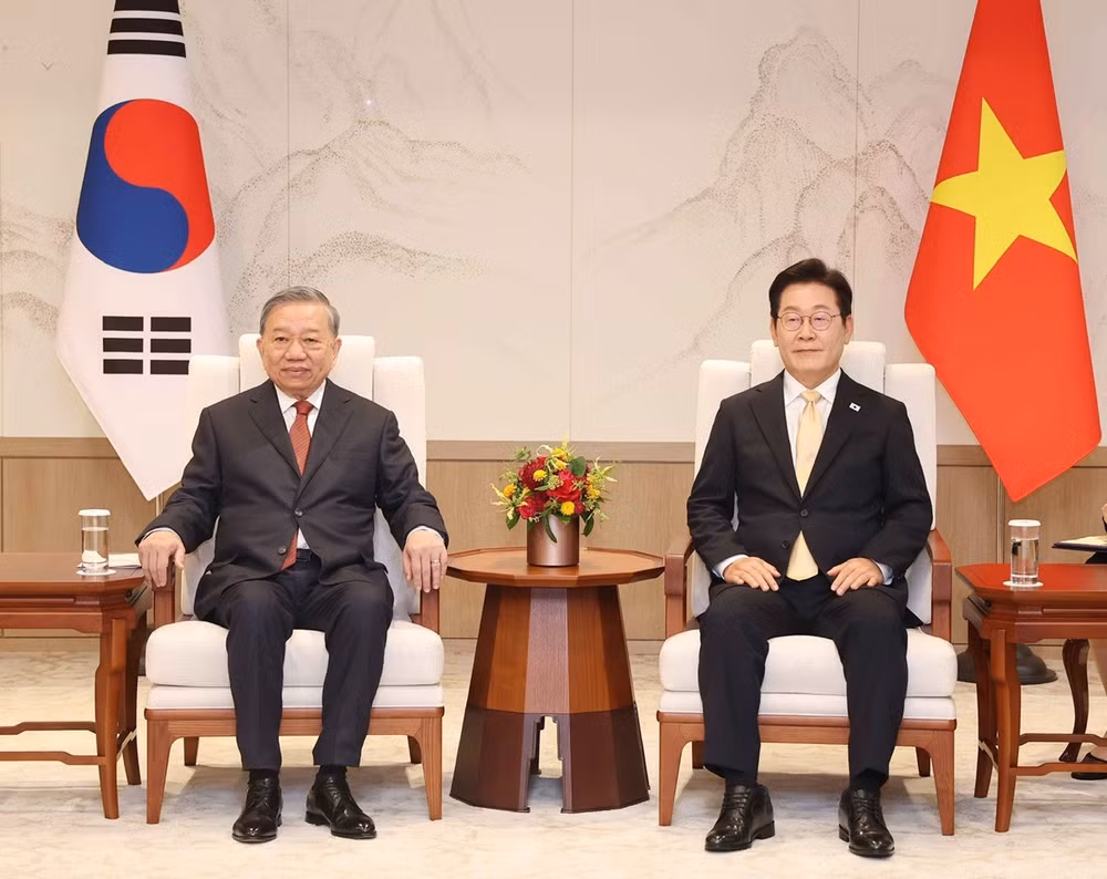 Tổng Bí thư Tô Lâm hội đàm với Tổng thống Hàn Quốc Lee Jae Myung trong chuyến thăm cấp Nhà nước tới Hàn Quốc, tháng 8/2025. (Ảnh: TTXVN)