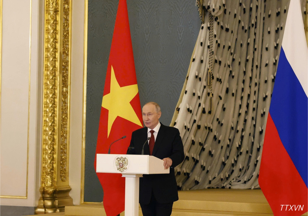Tổng thống Liên bang Nga Vladimir Putin phát biểu. (Ảnh: Thống Nhất/TTXVN)