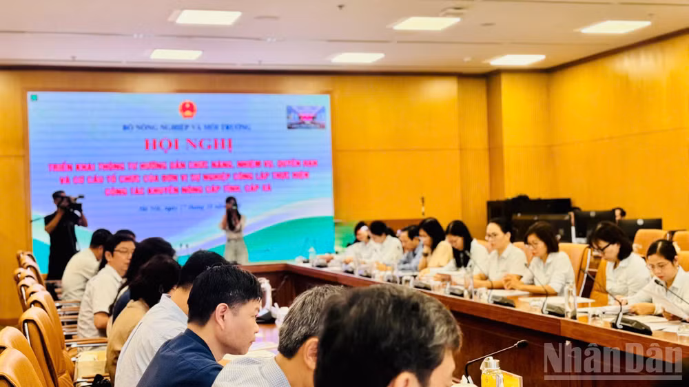 Điểm cầu chính của hội nghị tại trụ sở Bộ Nông nghiệp và Môi trường ở Hà Nội. (Ảnh: HNV)