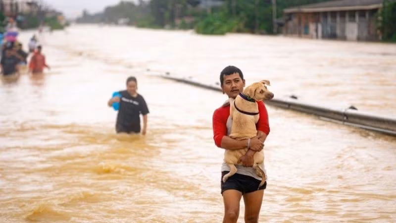 Cảnh ngập lụt tại Hat Yai, tỉnh Songkhla, Thái Lan, ngày 25/11/2025. (Ảnh: THX/TTXVN)