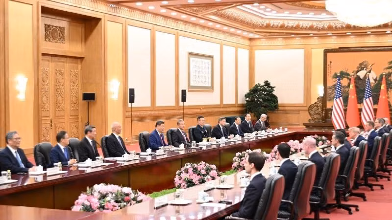 Cuộc hội đàm giữa Chủ tịch Trung Quốc Tập Cận Bình và Tổng thống Mỹ Donald Trump tại Bắc Kinh ngày 14/5/2026. (Ảnh: THX/TTXVN)