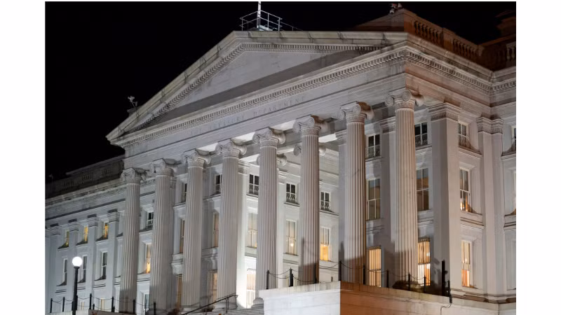 Trụ sở Bộ Tài chính Mỹ tại Washington, D.C. (Ảnh: THX/TTXVN)
