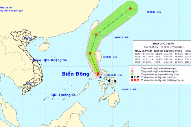 Vị trí và hướng di chuyển của bão Choi-wan. (Nguồn: nchmf.gov.vn)