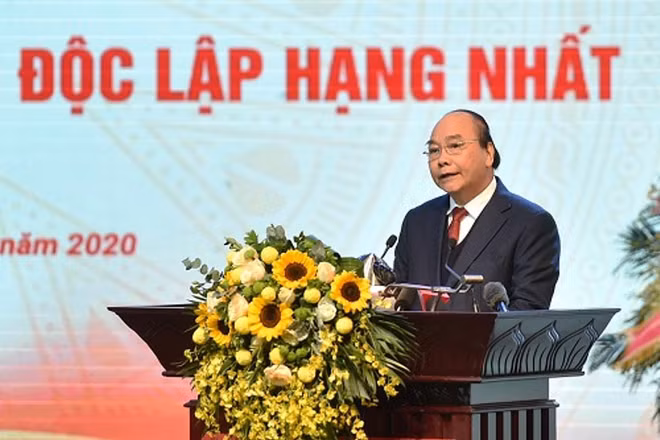 Thủ tướng Nguyễn Xuân Phúc phát biểu tại buổi lễ. (Ảnh: QUANG HIẾU)