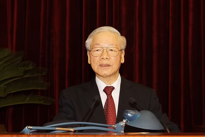 Tổng Bí thư Nguyễn Phú Trọng phát biểu khai mạc Hội nghị lần thứ tư Ban Chấp hành Trung ương Đảng khóa XIII. (Ảnh: TTXVN)